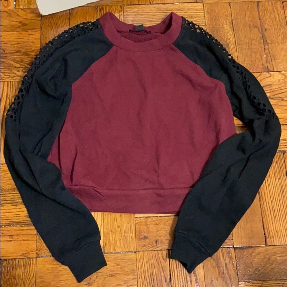 Material girl cropped sweater w/ holes on shoulder